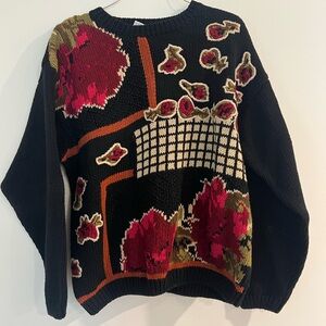 Rare vintage michelle Stuart studio knit sweater floral geometric woman's L